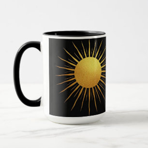 Gold Glitzer Textur Sun auf schwarz Tasse