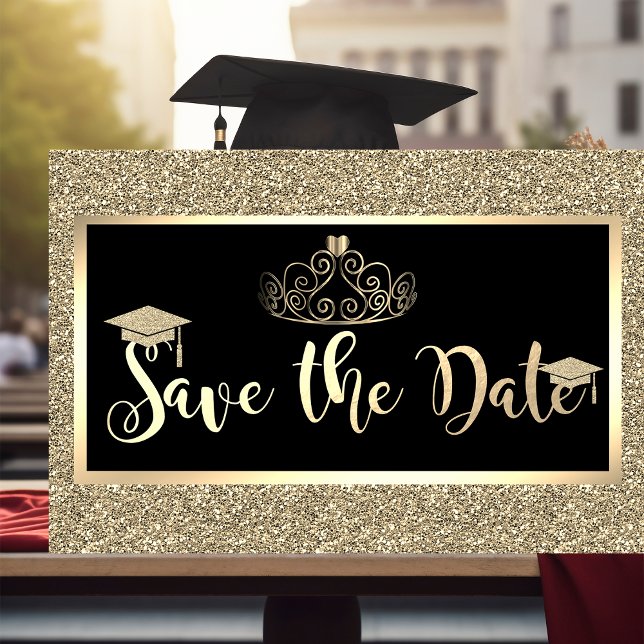 Gold Glitzer, Tiara Abschluss Save the Date (Von Creator hochgeladen)