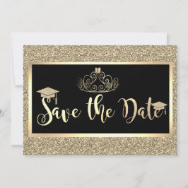 Gold Glitzer, Tiara Abschluss Save the Date