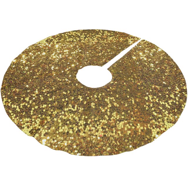 Gold Glitzer Tree Skirt Polyester Weihnachtsbaumdecke (Schrägansicht)