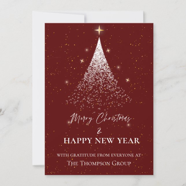 Gold Glitzer Tree Weihnachten Neujahr Unternehmen Mitteilungskarte (Vorderseite)