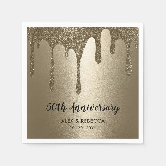 Gold Glitzer Tropfen 50. Hochzeitstag Serviette (Vorderseite)