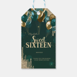 Gold Glitzer Tropfen Balloons Green Sweet 16 Geschenkanhänger