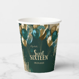 Gold Glitzer Tropfen Balloons Green Sweet 16 Pappbecher
