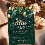 Gold Glitzer Tropfen Balloons Green Sweet 16 UAWG Einladung<br><div class="desc">Moderne,  schicke und glamouröse Glitzer-Tropfen und Ballons auf grünem Hintergrund.</div>