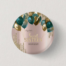 Gold Glitzer Tropfen Balloons Rose Gold Sweet 16 Button