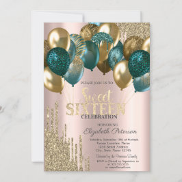 Gold Glitzer Tropfen Balloons Rose Gold Sweet 16 Einladung
