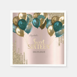 Gold Glitzer Tropfen Balloons Rose Gold Sweet 16 Serviette