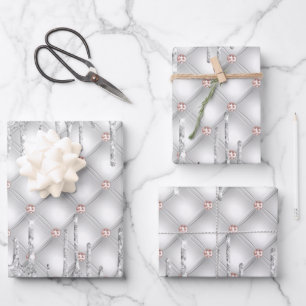 Gold-Glitzer-Tropfen der Silberne Rose funkeln gla Geschenkpapier Set