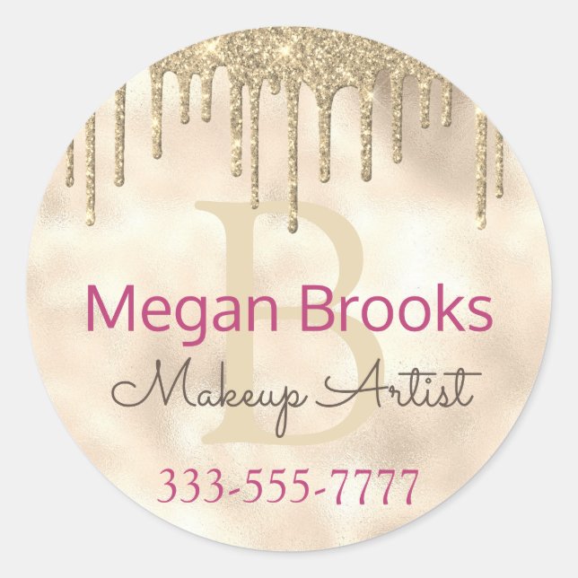 Gold Glitzer Tropfen DIY Name Monogram Title Fuchs Runder Aufkleber (Vorderseite)