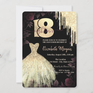 Gold Glitzer Tropfen Dress Gothic 18. Geburtstag Einladung