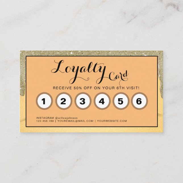 Gold Glitzer Tropfen Friseur Schönheitssalon Loyal Visitenkarte (Rückseite)