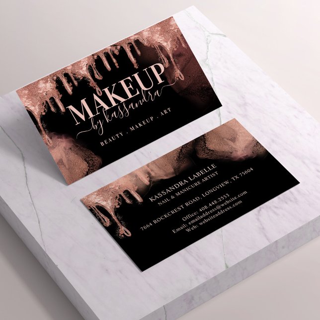 Gold Glitzer Tropfen Glam Makeup by Salon Black Visitenkarte (Von Creator hochgeladen)