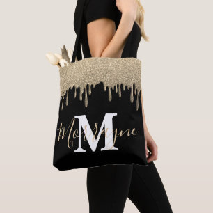 Gold Glitzer Tropfen Glitzern Metallisches Monogra Tasche