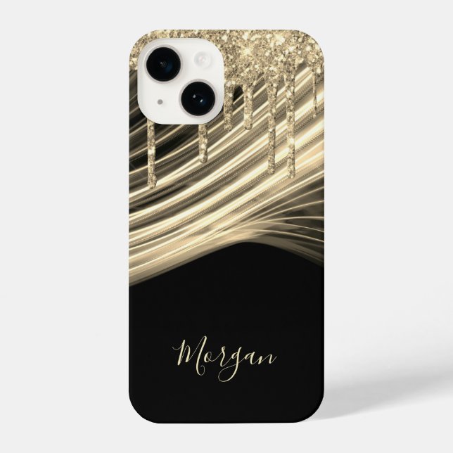 Gold-Glitzer-Tropfen, Goldene Lichtstrahlen, Goldn iPhone 14 Hülle (Rückseite)