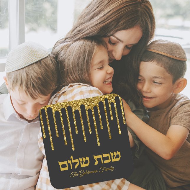 Gold Glitzer Tropfen Hebrew Shabbat Shalom Quadratischer Aufkleber (Von Creator hochgeladen)