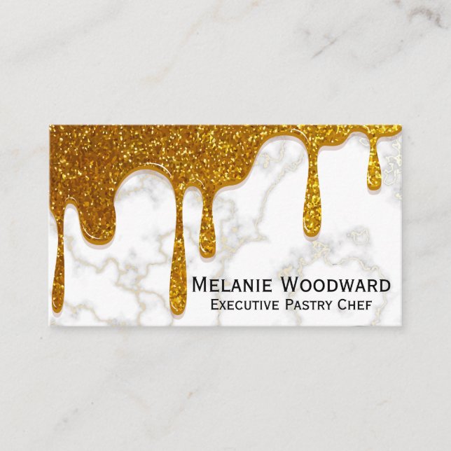 Gold Glitzer Tropfen | Marmor und Whisk Visitenkarte (Vorderseite)