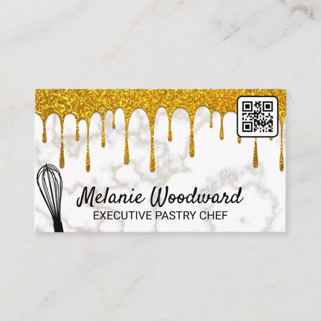 Gold Glitzer Tropfen | Marmor | Whisky | QR-Code Visitenkarte (Vorderseite)