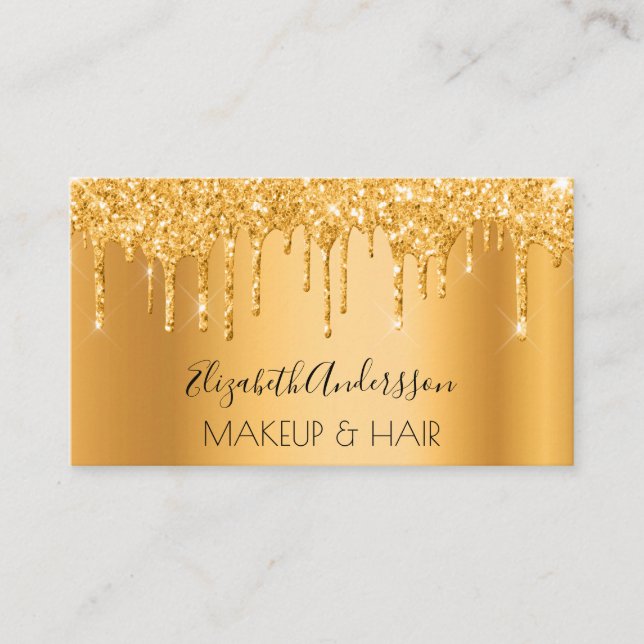 Gold Glitzer Tropfen metallische Make-up Haare Visitenkarte (Vorderseite)