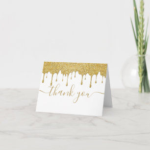 Gold Glitzer Tropfen Moderne Elegante Schrift Dankeskarte