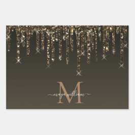 Gold Glitzer Tropfen Personalisiert Monogram Lehre Geschenkpapier Set