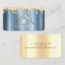 Gold Glitzer Tropfen Real Anwesen Blue Metallic Visitenkarte