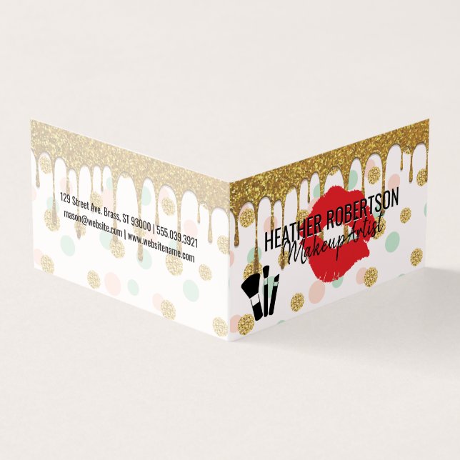 Gold Glitzer Tropfen | Red Kiss | Polka Dot Patter Visitenkarten (Vorderseite)