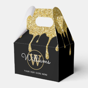 Gold Glitzer Tropfen Skriptname Monogram Black Fav Geschenkschachtel
