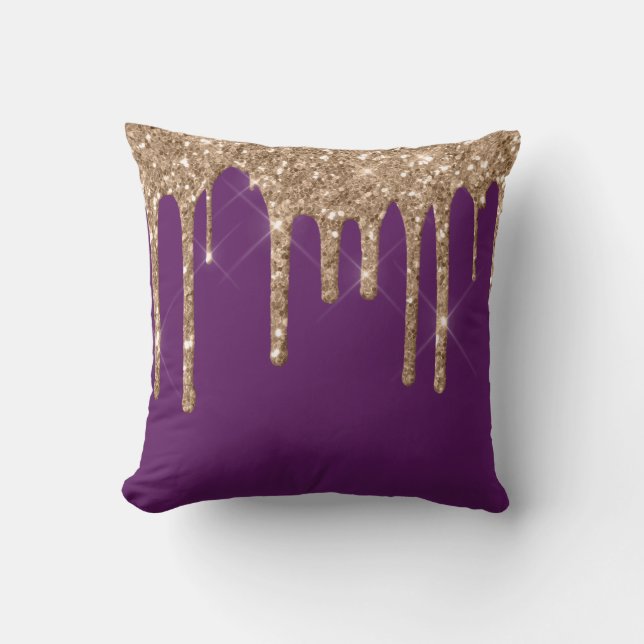 *~* Gold Glitzer Tropfen Tropfen LILA Throw Kissen (Vorderseite)