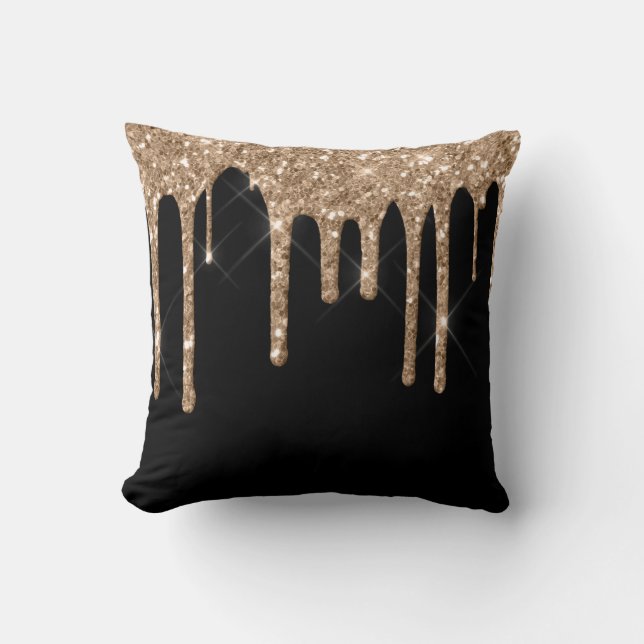 *~* Gold Glitzer Tropfen Tropfen Schwarz  Kissen (Vorderseite)