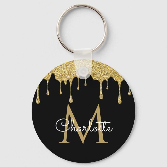 Gold Glitzer Tropfens Monogram Elegantes Chic Scri Schlüsselanhänger (Vorderseite)