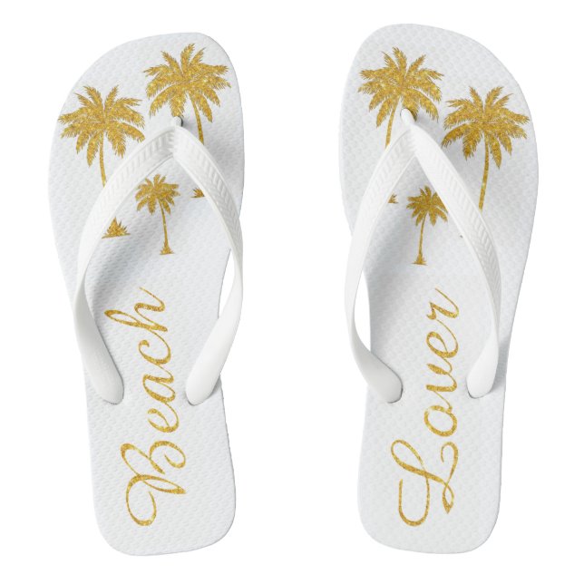 Gold Glitzer Tropical Beach Lover White Flip Flops (Fußbett)