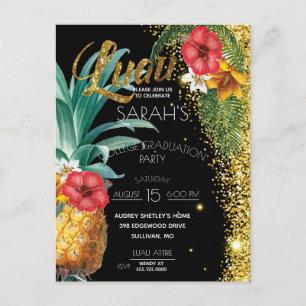 Gold Glitzer Tropical Blume Graduation Party Postkarte