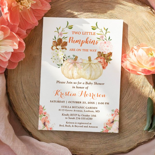 Gold Glitzer Twins Pumpkins Fall Baby Showroom Einladung (Von Creator hochgeladen)