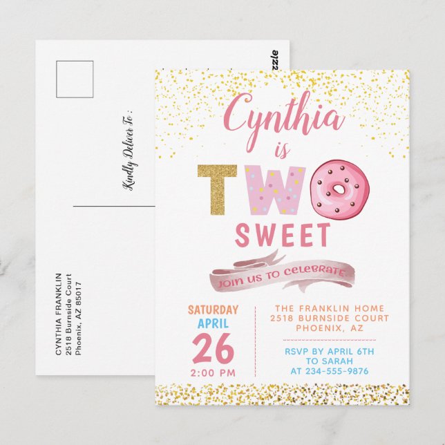 Gold Glitzer Two Sweet Donuts Girl Postkarte (Vorne/Hinten)