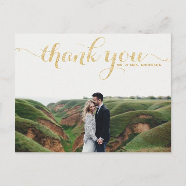 GOLD GLITZER TYPOGRAPHY WEDD DANK IHNEN POSTCARD POSTKARTE (Vorderseite)