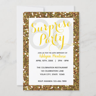 Gold Glitzer Überraschung 60. Geburtstag Einladung