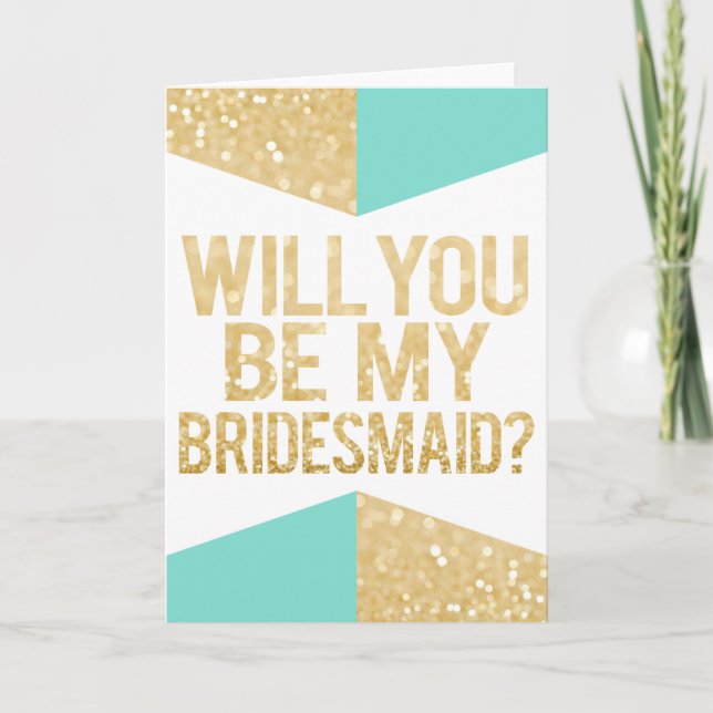 Gold Glitzer und Aquamarin werden Sie meine Brides Einladung (Vorderseite)