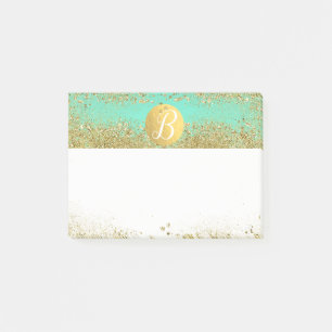 Gold Glitzer und Aquamarines Aqua Glam Custom Mono Post-it Klebezettel