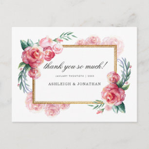 Gold Glitzer und Aquarell-Blume Vielen Dank Postkarte