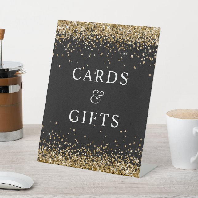 Gold Glitzer und Black Cards & Gips Sockelschild (In SItu)