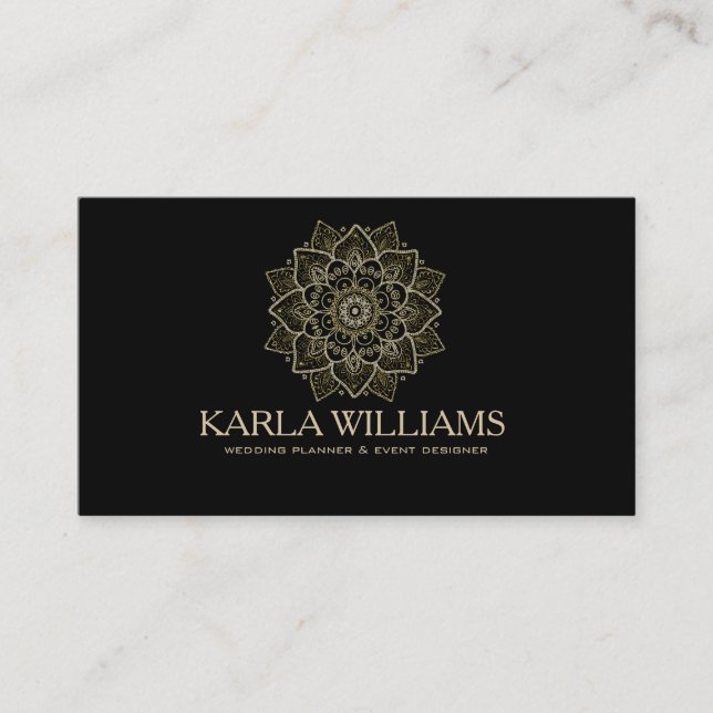 Gold Glitzer und Black Floral Mandala Visitenkarte (Vorderseite)