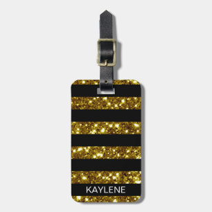 Gold Glitzer und Black Strip Gepäckmarke Gepäckanhänger