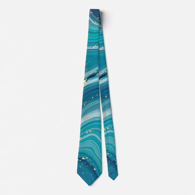Gold Glitzer und Blauer Marmor Stone Neck Tie Krawatte (Vorderseite)