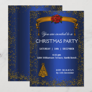 Gold Glitzer und Blue Christmas Einladung