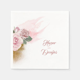 Gold Glitzer und Dusty Rose Blumenhochzeit Serviette