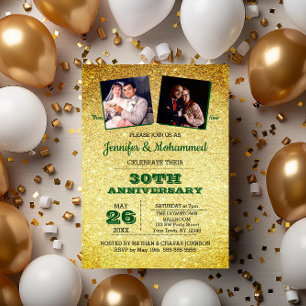 Gold Glitzer und Emerald 30-jähriges Foto Einladung