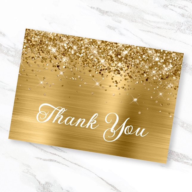 Gold Glitzer und Foil 50. Geburtstag Dankeskarte (Glittery Gold Flat Thank You Card)