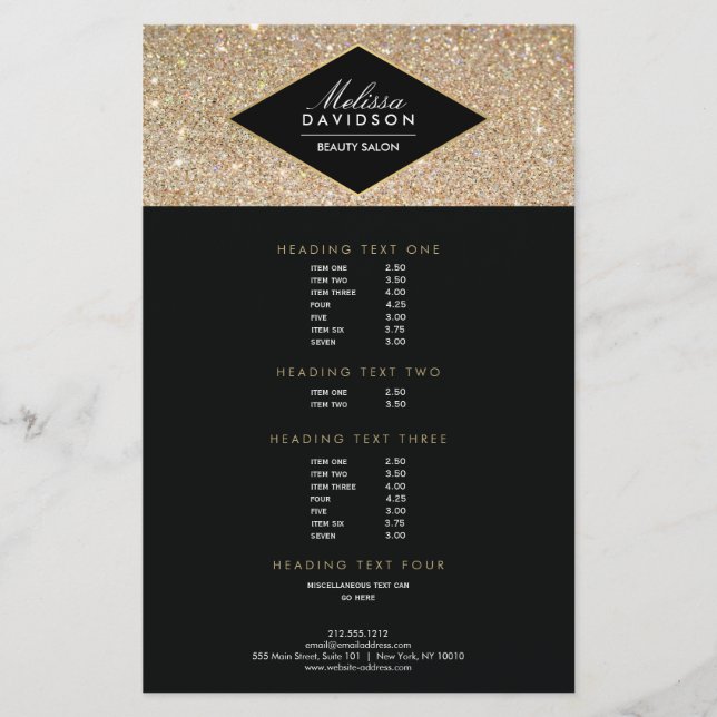 Gold Glitzer und Glamour Beauty Salon Flyer (Vorne)