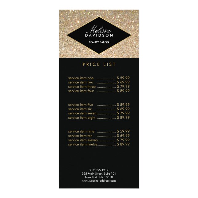 Gold Glitzer und Glamour Beauty Werbekarte (Vorne)